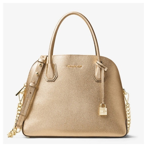 MICHAEL MICHAEL KORS
Mercer Large Metallic Leather Dome Satchel Bag  Gold - Picture 5 of 17